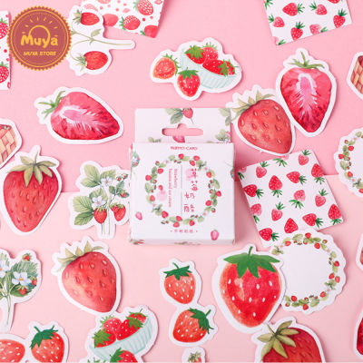 MUYA 45 Pcs/Box Strawberry Stickers for Journal Aesthetic Pink Stickers for Diary Scrapbooking