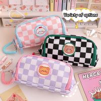 Kawaii Checkerboard Pencil Case Simple Large Capacity Pencil Bag for girls Student Korean Stationery Canvas Estuche Pencil Cases Boxes