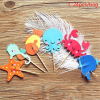 CHIDI 24ชิ้น/ถุง Ocean Animal Cupcake toppers ภายใต้ Sea PARTY cake FLAG Baby Shower