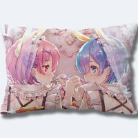 Rem and Ram rectangle cartoon pillowcases Re: Life In A Different World Single sided printed polyester sofa mat from scratch Cover (without core)