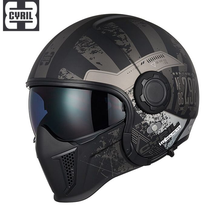Cyril retro motorcycle Helmet Black Warrior combination helmet men's and  women's motorcycle half helmet full face helmet summer