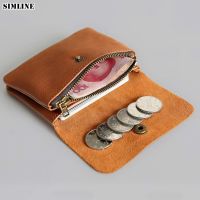 SIMLINE Genuine Leather Wallet Women Men Short Small Mini Purse Card Holder Money Bag With Zipper Coin Pocket Carteira Feminina