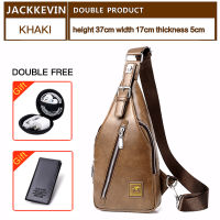 JackKevin Mens Fashion Crossbody Bag Theftproof Rotatable Button Open Leather Chest Bags Men Shoulder Bags Chest Waist Pack