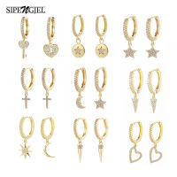 SIPENGJEL Fashion Cubic Zircon Gold Hoop Earrings Geometric Star Moon Drop Dangle Earrings For Women Man Jewelry 2022 Trendy