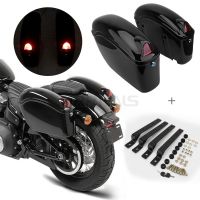 Motorcycle A Pair Sidebox Toolbox Hard Saddle Bags Side Box Luggage Case With Led Red Tail Light Universal