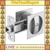 TheToolDepot ที่ล็อกประตูกระเป๋าอาบน้ำ/เตียงล็อคประตูสีเงินตัวล็อคประตูเหล็กนิกเกิลซาตินร่วมสมัยความเป็นส่วนตัวประตูกระเป๋าสี่เหลี่ยมฮาร์ดแวร์เลื่อนกลอนประตูกระเป๋า