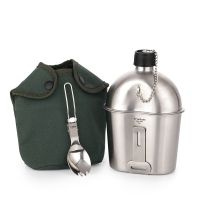 Tiartisan Outdoor Army Stainless Steel Canteen Military lunch box with Cup and Green Nylon Cover for Camping Hiking