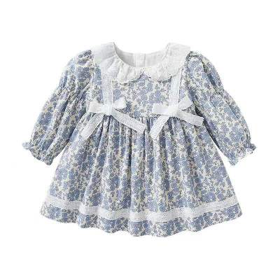 2022 New Toddler Girls Flower Printing Princess Baby Girls Dress Cotton Long Sleeves Floral Dress For Little Baby