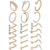 1-5 Stainless Steel Crystal Nose Stud 20G L Shape Nose Rings Set Heart Nostril Piercing Set Straight Pin Body Piercing Jewelry