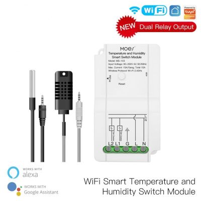 Tuya WiFi Smart Temperature Humidity Switch Module Sensor Dual Relay Output Wireless Controller Work With Alexa Google