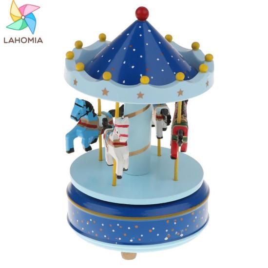 Lahomia round carousel music box with 4 rotatable horses mechanical - ảnh sản phẩm 2