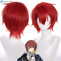 Suou Tsukasa คอสเพลย์วิกผมอะนิเมะ ES วงดนตรีดาวอัศวินวิกผมสีแดงทนความร้อนสังเคราะห์ผมอะนิเมะ Sakuma Ritsu วิกผมหมวก