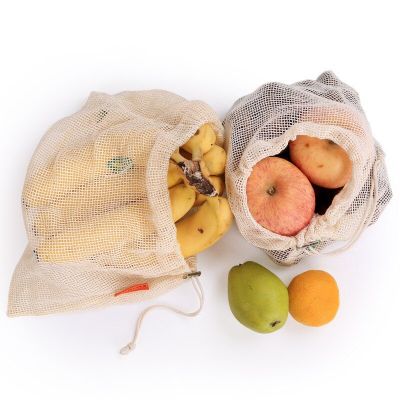 1Pc Environmental Protection Fruit Mesh Bag Drawstring String Mouth Vegetable Cotton Storage Shopping Tote
