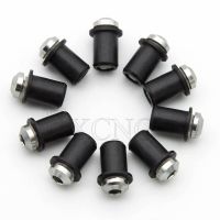 10PCS 5mm/0.20in Universal Motorcycle Rubber Well Nuts Windscreen Windshield Fairing Cowl Anodized Aluminum Moto Screws Bolts Nails Screws Fasteners