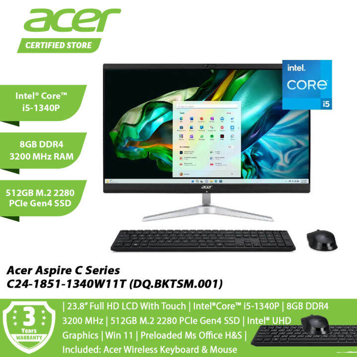 Acer Aspire C C24 1851 1340W11T All In One Desktop DQ BKTSM 001 23 8 Full HD LCD With Touch