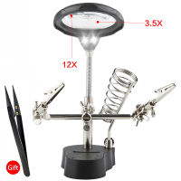 34.525X Magnifying Soldering Irons Stand 3 Hand Helping Clip LED Light With 3 Boxes Glass Lens Desk Station Repair Tools