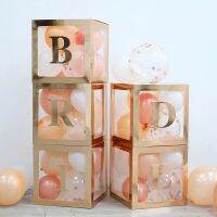 【LZ】✶  Caixas De Balão Transparente Com Letras Decoração De Casamento Chuveiro De Bebê Decorações De Festa De Aniversário De Crianças Ouro Caixas De Bloco 5Pcs