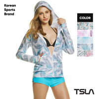 [NEW COLLECTION]  [TSLA] Womens Hoodie Zip Front Rash Guard UPF 50+ Long Sleeve Swim Shirts UV or SPF Sunscreen Wetsuit Swimsuit Top I Rashguard I Swimsuit I Summer Collection  (TM-FSZ12)