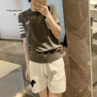 Thomˉ Brownesˉ Summer new age-reducing thin jacquard puppy round neck T-shirt loose casual sweater thin section short-sleeved