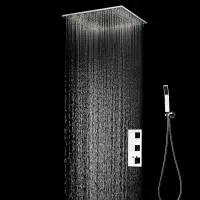 【LZ】✹  Banho Cromado Teto Montado 3 Função Painel Do Chuveiro Faucet Set Rainfall Mist Spray Shower Head Kit Com Chuveiro De Mão