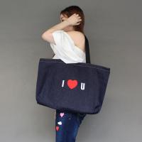 Golden Zebra Jeans กระเป๋าผ้ายีนส์ทรงสี่เหลี่ยมผืนผ้าลาย I Love You (Tote Bag)