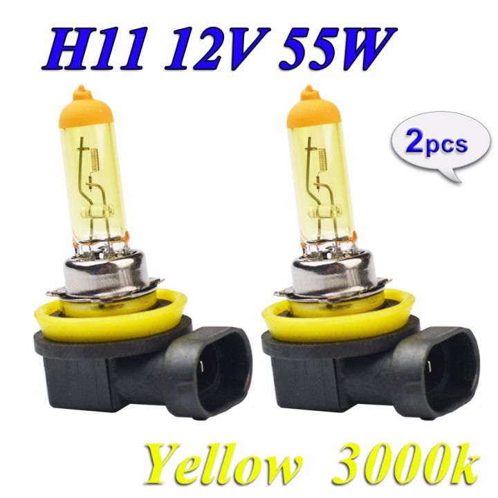 hippcron-2ชิ้น12v-55w-h11หลอดฮาโลเจนสีเหลือง-pgj19-2แก้วควอทซ์โคมไฟอัตโนมัติ3000-gratis-ongkir-ไฟตัดหมอกรถ