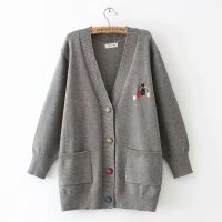 【มีไซส์ใหญ่】Plus Size 2XL-4XL Womens V-neck Cute Embroidery Cardigans Long Sleeved Vintage Autumn Winter Outerwear