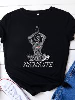 NAMASTE โยคะผู้หญิงพิมพ์ T เสื้อผู้หญิงสั้นแขนเสื้อ O คอหลวม Tshirt ผู้หญิงฤดูร้อนเสื้อ Tee Tops Camisetas Mujer