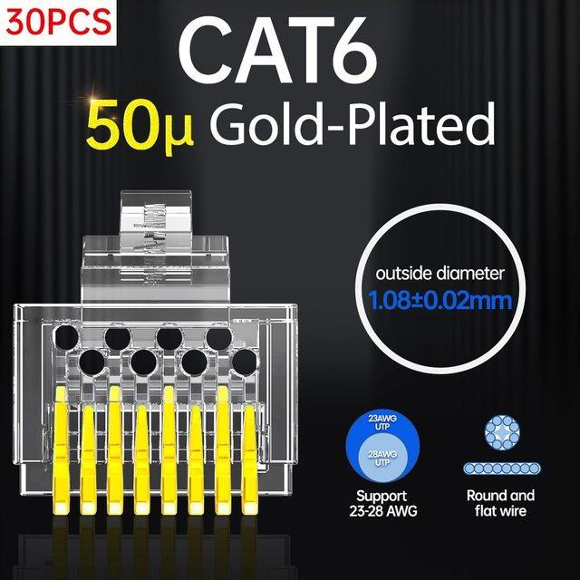 cw-rj45-pass-through-cat6-cat5e-plug-network-ends-utp-3u-50u-gold-plated-8p8c-crimp-end-for-ethernet-cable