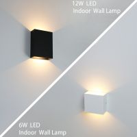 เชิงเทียนอลูมิเนียมโคมไฟติดผนังในร่มแบบ LED 6W 12W Lampu Penerangan Rumah ไฟประดับผนัง AC85-265V สำหรับห้องนอนห้องนั่งเล่นที่ทันสมัย