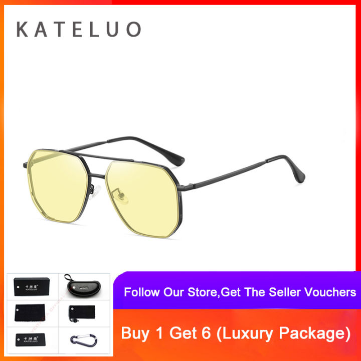 kateluo-แว่นตากันแดดสีเทาการมองเห็นได้ในเวลากลางคืนคลาสสิกแฟชั่นของผู้ชายธุรกิจโลหะไนลอน-photochromic-แว่นตากันแดดกว้างหลายมุม-cp2261