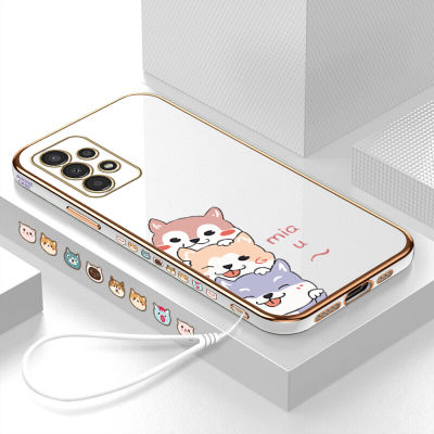 (คลังสินค้าพร้อม) เคสมือถือปลอกสำหรับ Samsung Galaxy A13พร้อมฟรีสายคล้อง + การ์ตูนสุนัขชุบขอบสี่เหลี่ยมฝาหลังนิ่ม