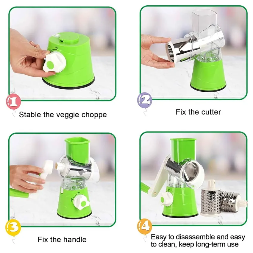 GCP Products Rotary Cheese Grater With Handle - Vegetable Slicer