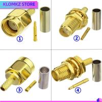 KLOMKZ RG316 RG174 LMR100 ขั้วต่อ COAXIAL RF จีบแบบจีบ อาร์พี ปลั๊กตัวผู้ SMA ปลั๊ก SMA ตัวผู้/ตัวเมีย ทนทานต่อการใช้งาน ขั้วต่อ SMA ตัวผู้และตัวเมีย