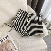 Embroidered Striped Casual Shorts Loose Straight Leg Wide Leg Pants