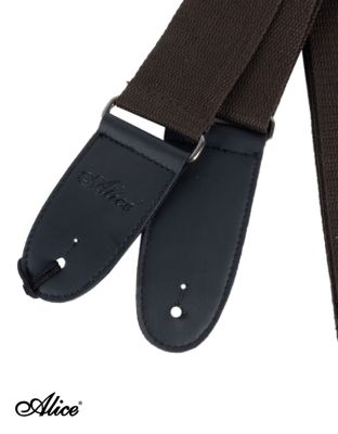 Alice Guitar Strap สายสะพายกีตาร์ ผ้าฝ้าย ปลายหนังเทียม พร้อมเชือกผูกหัวกีตาร์ สีน้ำตาล รุ่น A040-SS2 + แถมฟรีปิ๊กกีตาร์