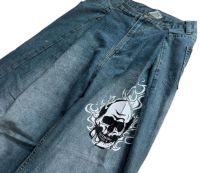 【YD】 street retro skull print straight high waist jeans men y2k punk garbage loose fashion hip hop new casual ins