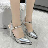 ขายดีที่สุด ioztt2023 - /☂☸ 3.94inch Thin Heels Gold Sandals Pointed Toe Pumps Breathable Buckle Shoes Super Big Size 49 50