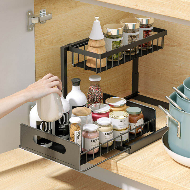 Stainless Steel Kitchen Storage Racks Organizers Pullout Drawer Shelf
