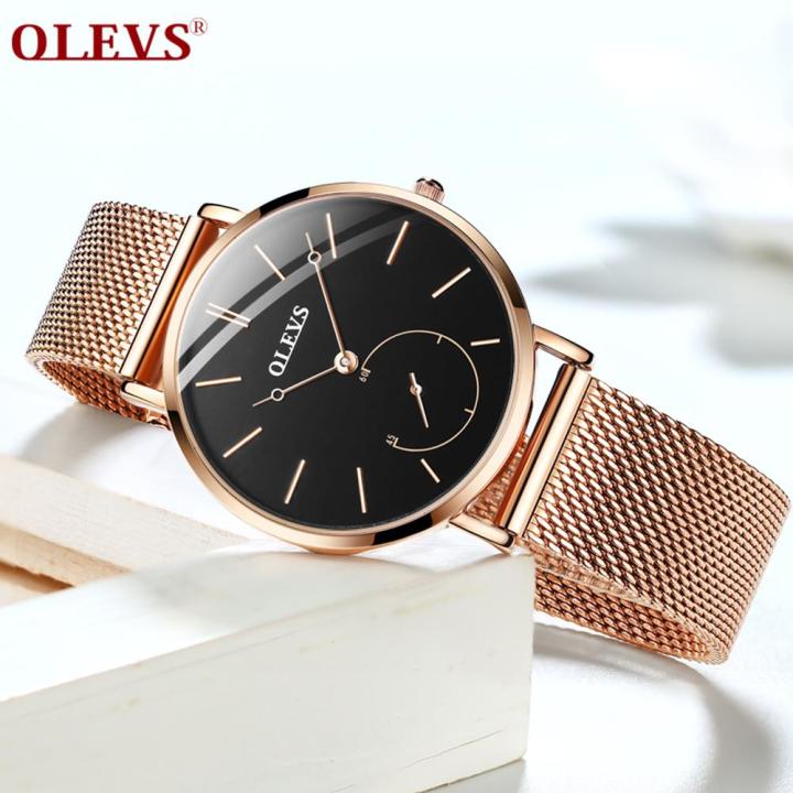 olevs-luxury-original-นาฬิกาข้อมือผู้หญิง-milanese-สายเหล็กทองคำสีกุหลาบควอตซ์กันน้ำนาฬิกาข้อมือเรียบง่าย-อารมณ์-แฟชั่นเกาหลีนาฬิกาหญิง