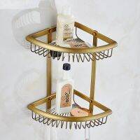 ๑✷ Copper Bathroom Shelf Antique Brass Bath Shower Shelf Bath Shampoo Holder Basket Holder Corner Shelf Wall Mounted 1-2 Tier