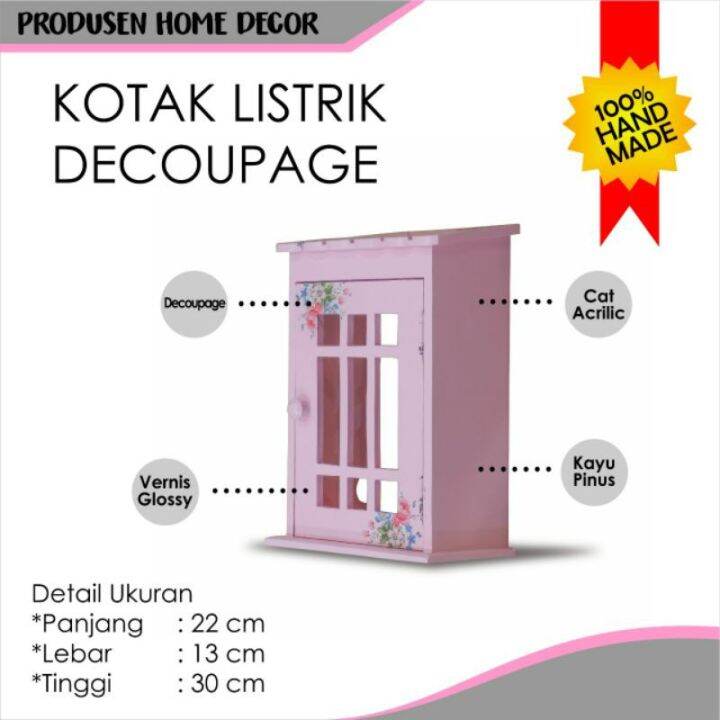 Prima Shabby Craft Box Kotak Meteran Listrik Kayu Gantungan Dinding Decoupage Bunga 22x13x30cm 6439