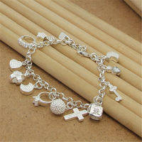 New 925 Sterling Silver Bracelet Multi Pendant Crystal Bracelet For Woman Fashion Jewelry Gift