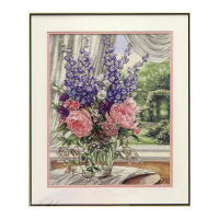 top Quality lovely counted cross stitch kit peony and delphinium, Peonies and Delphiniums flowers dim 35257