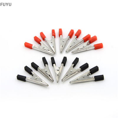 FUYU 10pcs ALLIGATOR คลิปยานพาหนะทดสอบแบตเตอรี่คลิปนำ probes 48mm สีแดง + สีดำ