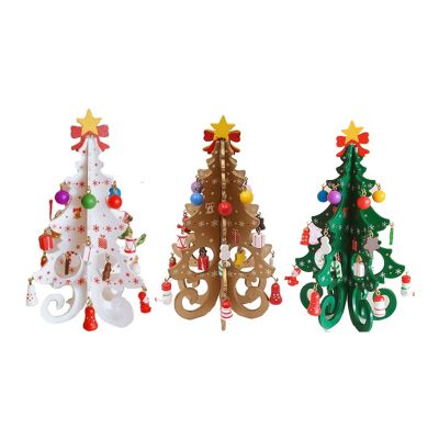 Desktop Christmas Tree Decoration Ornaments Children Handmade DIY Stereo Wooden Christmas Tree Scene Layout Christmas