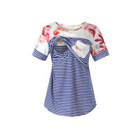 new Maternity tops stripes stitching Short sleeve tee breastfeeding T-shirt Nursing clothes maternity tops