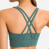 Lulu girl. New sports underwear cross y back bra fitness running shock absorbing Yoga bra band logo.