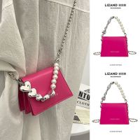 High-end niche messenger bag female 2023 summer new pearl chain rose red small bag coin purse female 【BYUE】