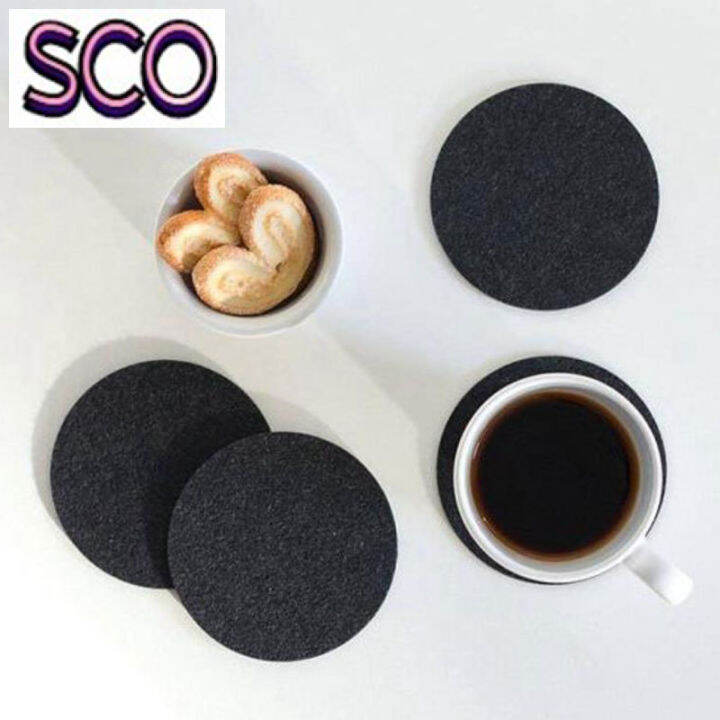 sco-ชุดที่รองแก้วสำหรับเครื่องดื่มสักหลาด8ชิ้น-เซ็ตพร้อมกล่องที่วางแก้วที่ยึดแผ่นรองสีเทาอ่อน-สีเทาเข้ม